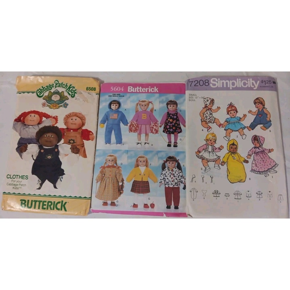 Vtg Doll Clothes Sewing Patterns Cabbage Patch‎ Simplicity Butterick Lot Of 3